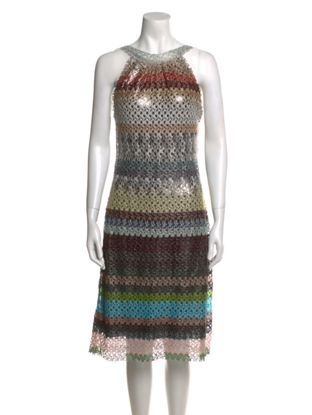 Missoni Multicolor Metallic Halter Knee Length Backless Shift Dress